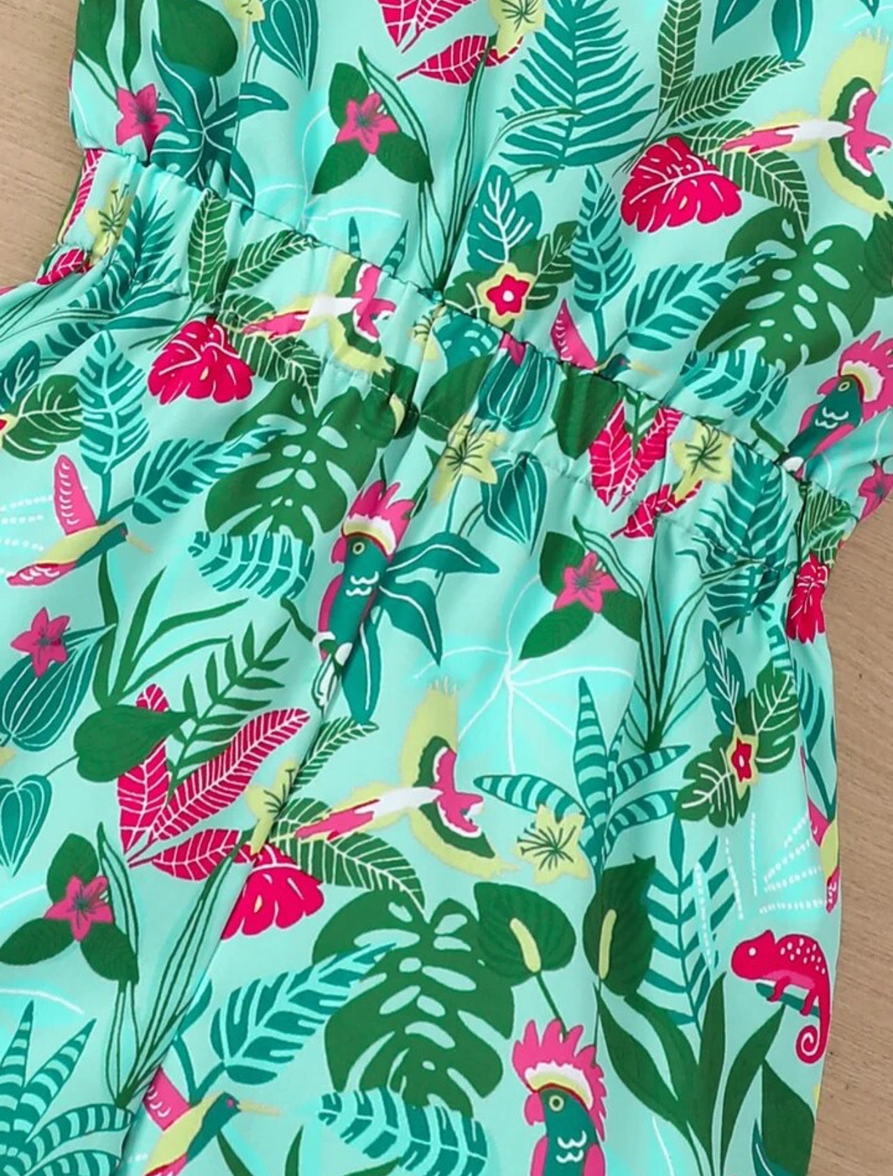 Tropical Leaves, Bow Decor Cami Jumpsuit Romper