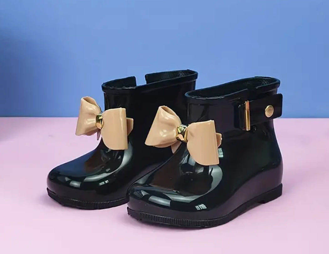 Trendy Cute Bowknot Slip On “Chic Rain Boots” For Girls, Waterproof