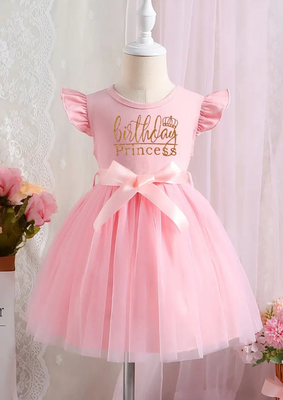 “Birthday Girls” Princess Party Dress - Tulle Skirt with Birthday Letter Print 💐