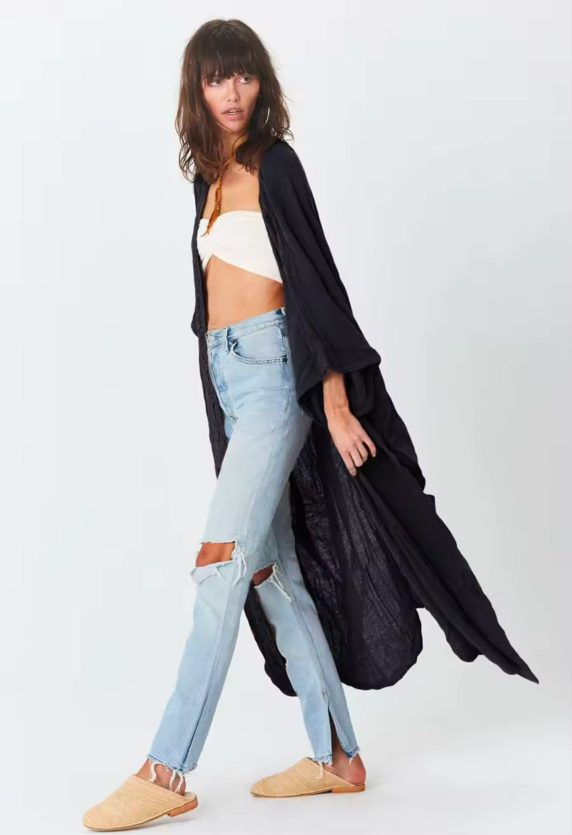 ‘Bohemian’ Maxi Lace Trimmed Kimono