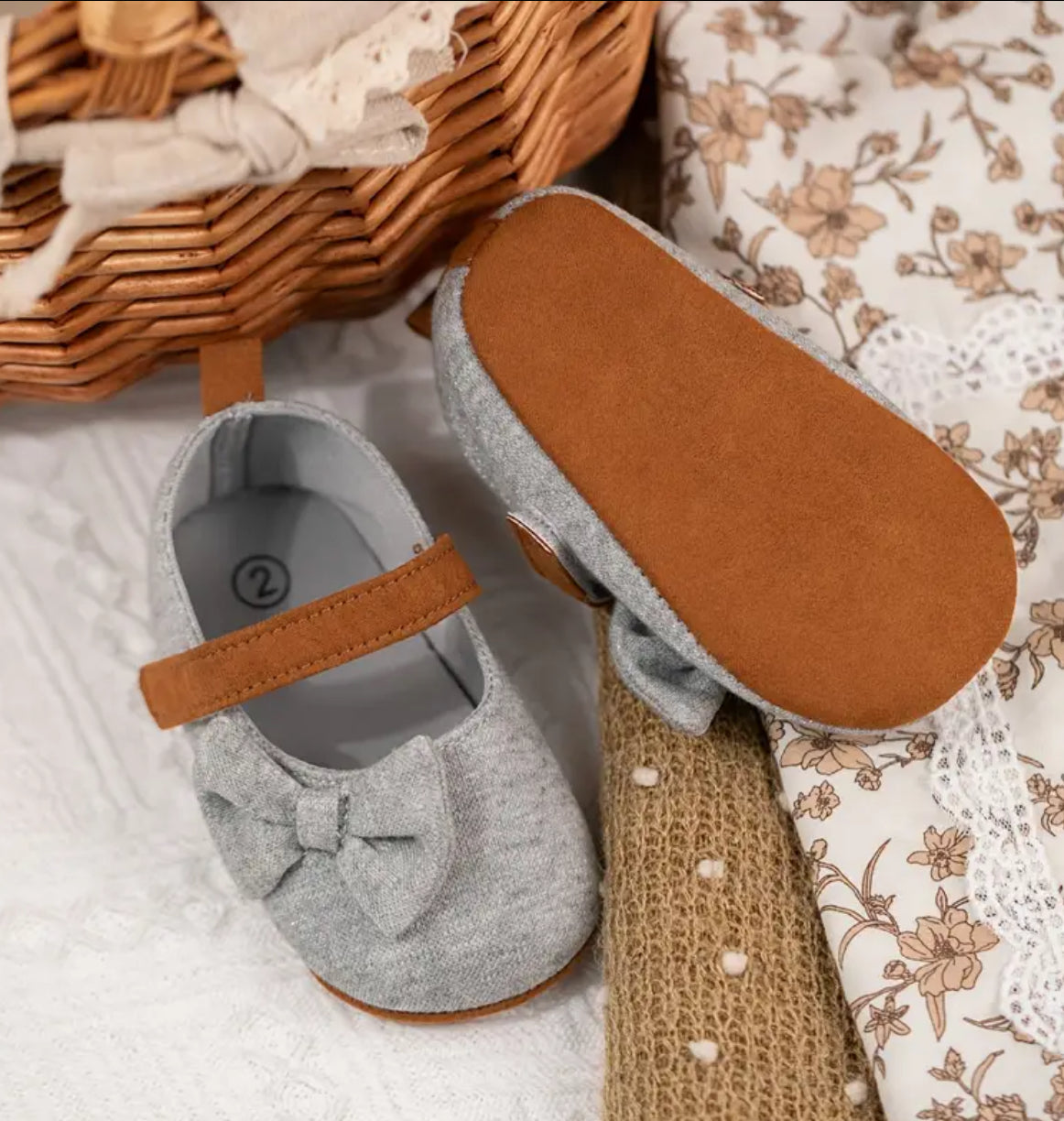 Infant Baby Girls Plush Mary Jane Flats, Bowknot Design Soft Sole, Chic Earth Tones, Glam ✨ Baby Collection