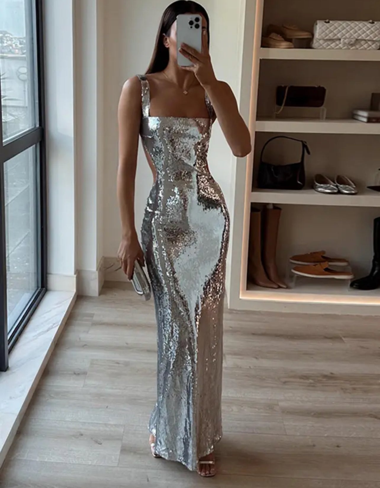 Silvery Maxi Prom Dresses