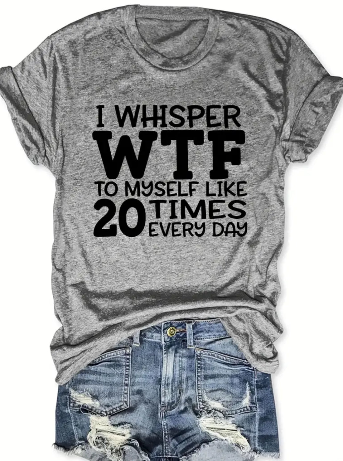 Camiseta informal de cuello redondo y manga corta con la frase “Whisper to Myself”