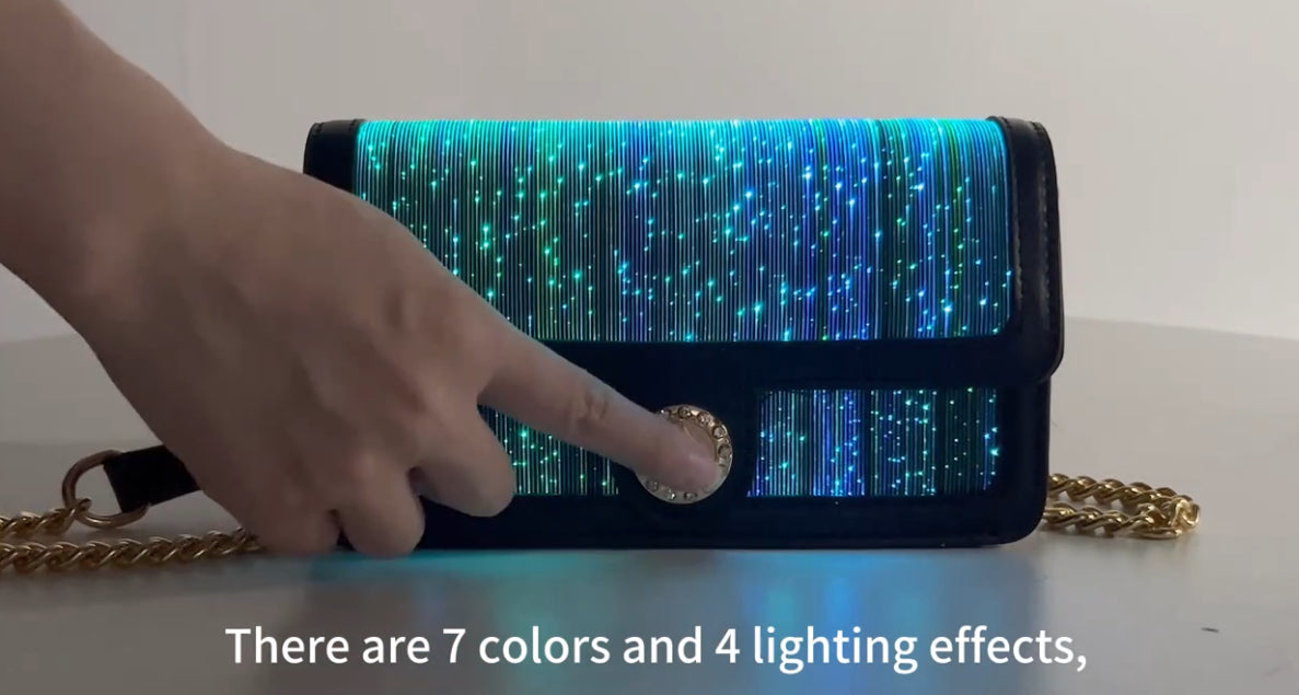 “LED Glitter” Faux Leather, 7-Color LED Crossbody Clutch Bag