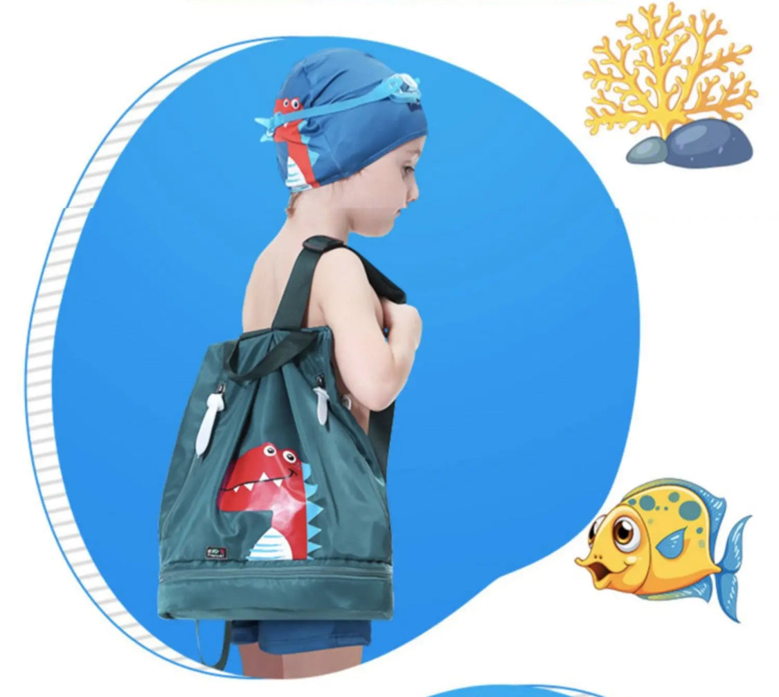 Children's Dino 🦖 Wet and Dry Storage Beach Backpack, Water Repellent