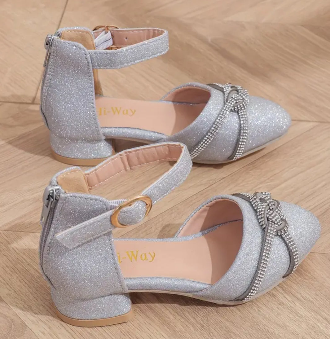 Sandalias de tacón alto con diamantes de imitación elegantes y modernas para niñas