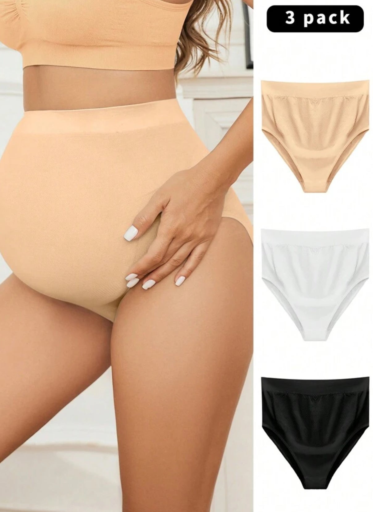 Maternity High Waist Solid Color Stretchy Comfortable Panties (Set Of 3)