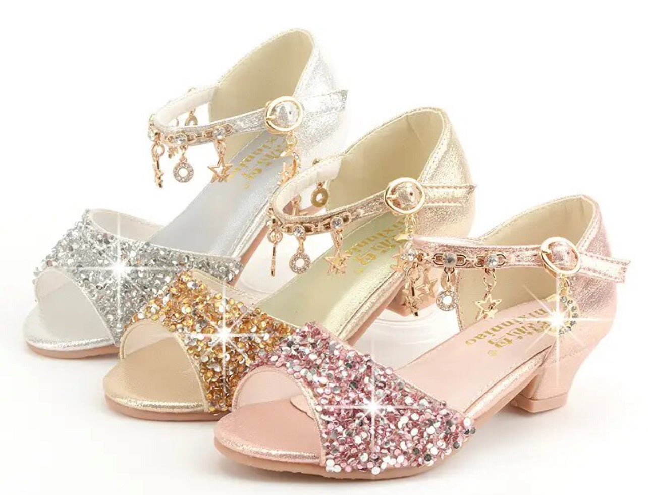 Glitter Sequined & Diamond  Pendants, Open Toes Princess Heels