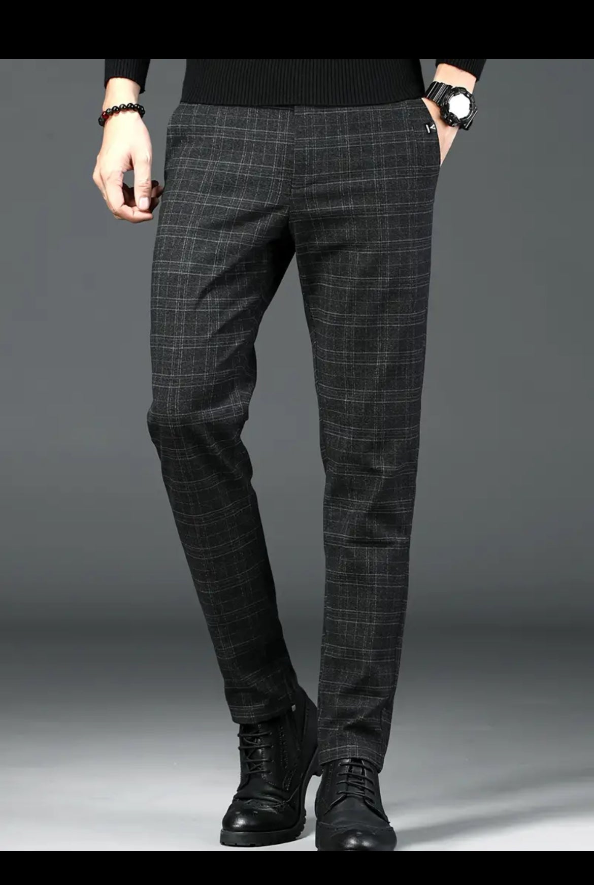 Retro Plaid Slacks, Elegant Dress Pants For Business Banquet