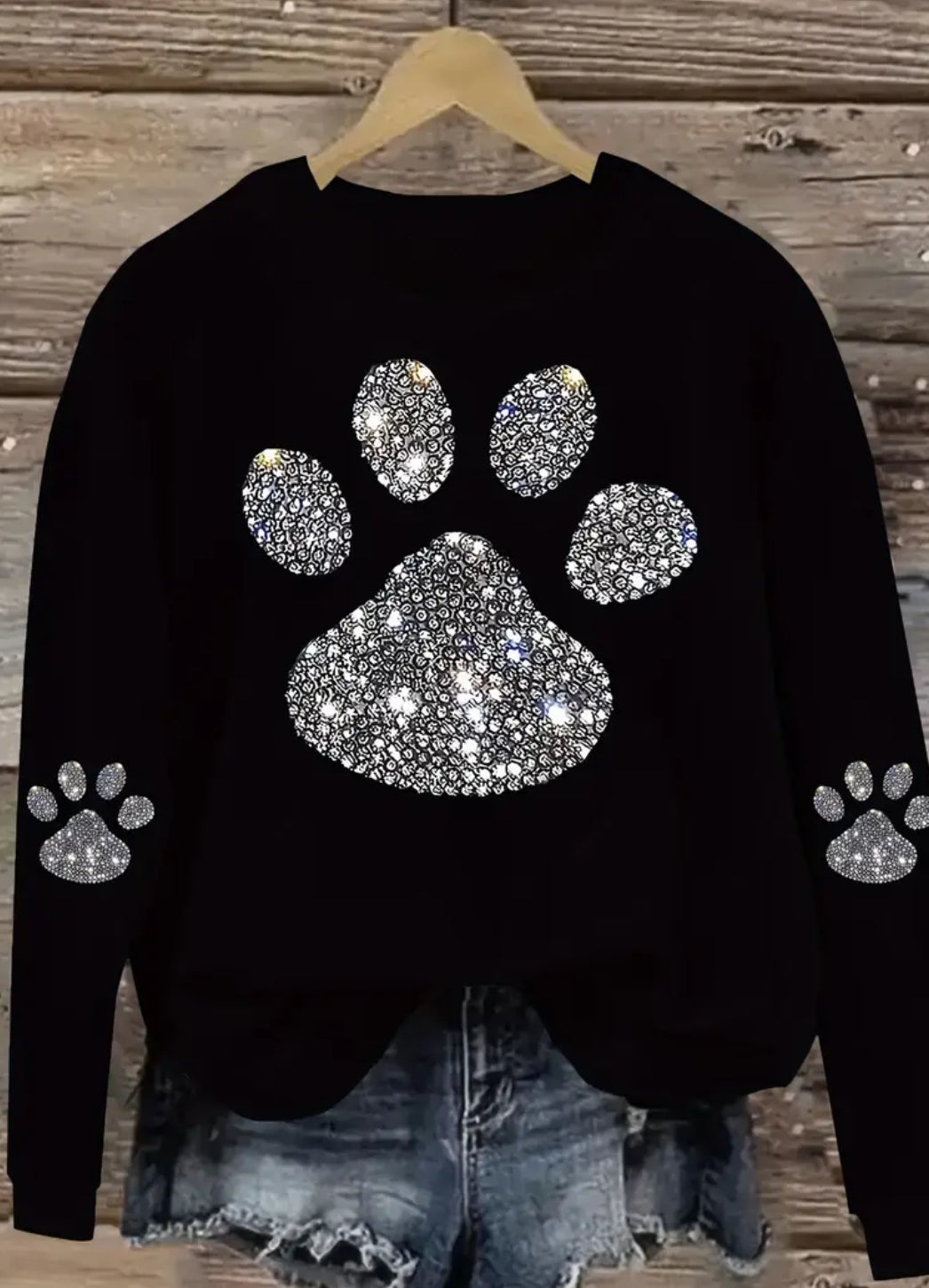 0XL-14XL, Posh Plus 💋  Rhinestone Paw Print Sweatshirt Women - Crew Neck, Casual Pullover with Slight Stretch