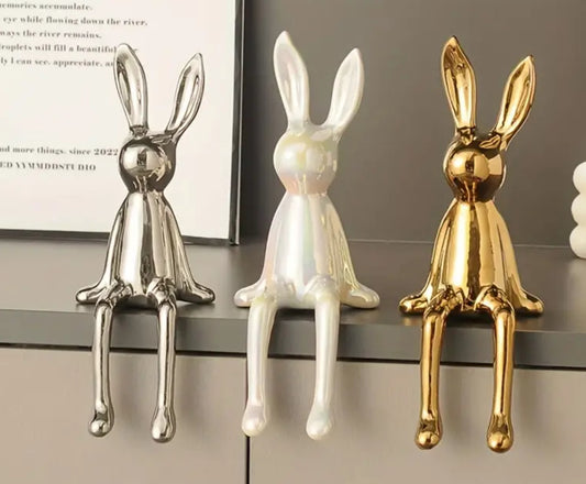 “Bunny” 🐰 1pc Adorable Long-Eared Sitting Rabbit Ornament - Ceramic Collectible Figurine