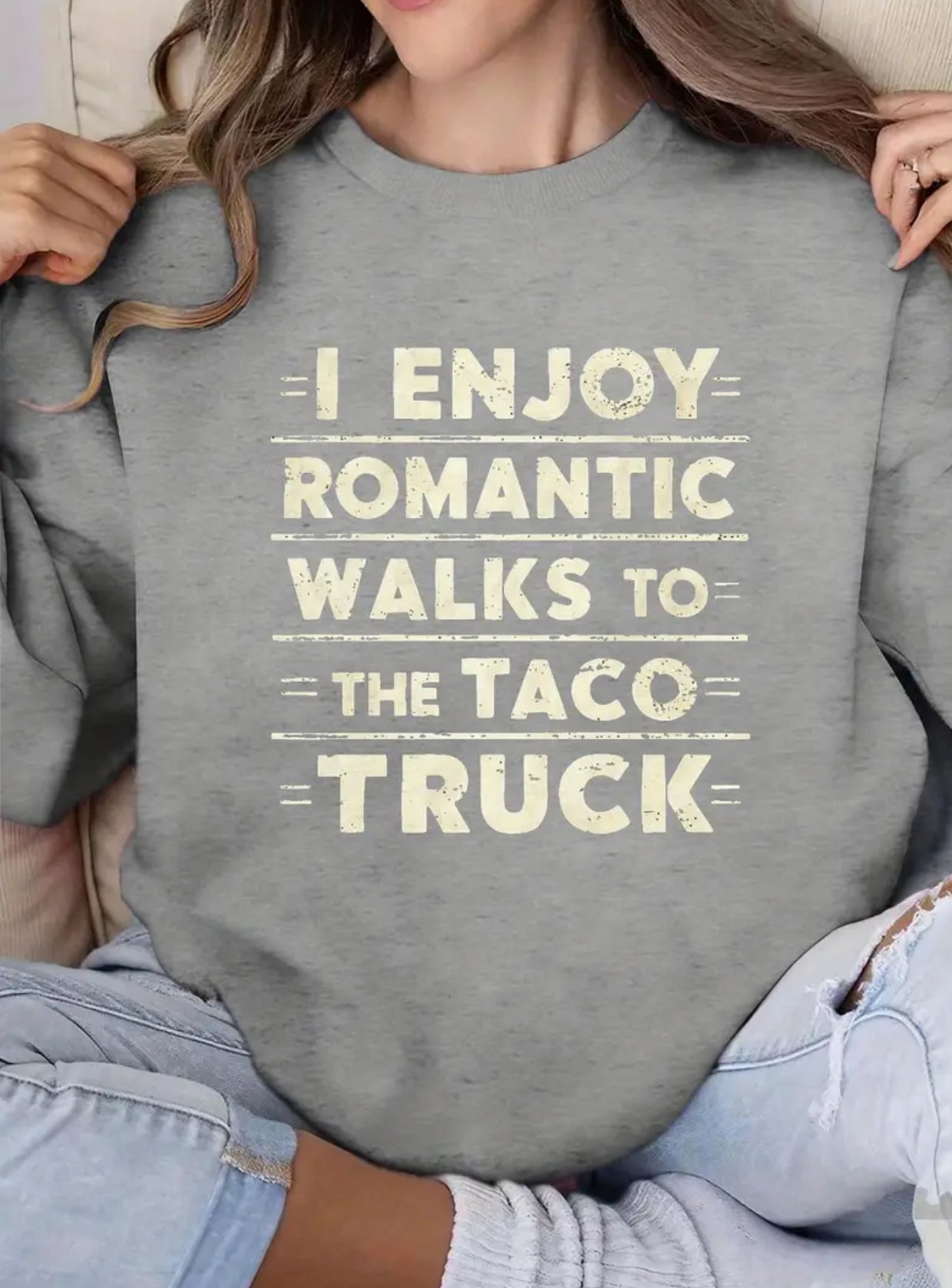 “I Enjoy Romantic Walks” Crew Neck Hoodie Design