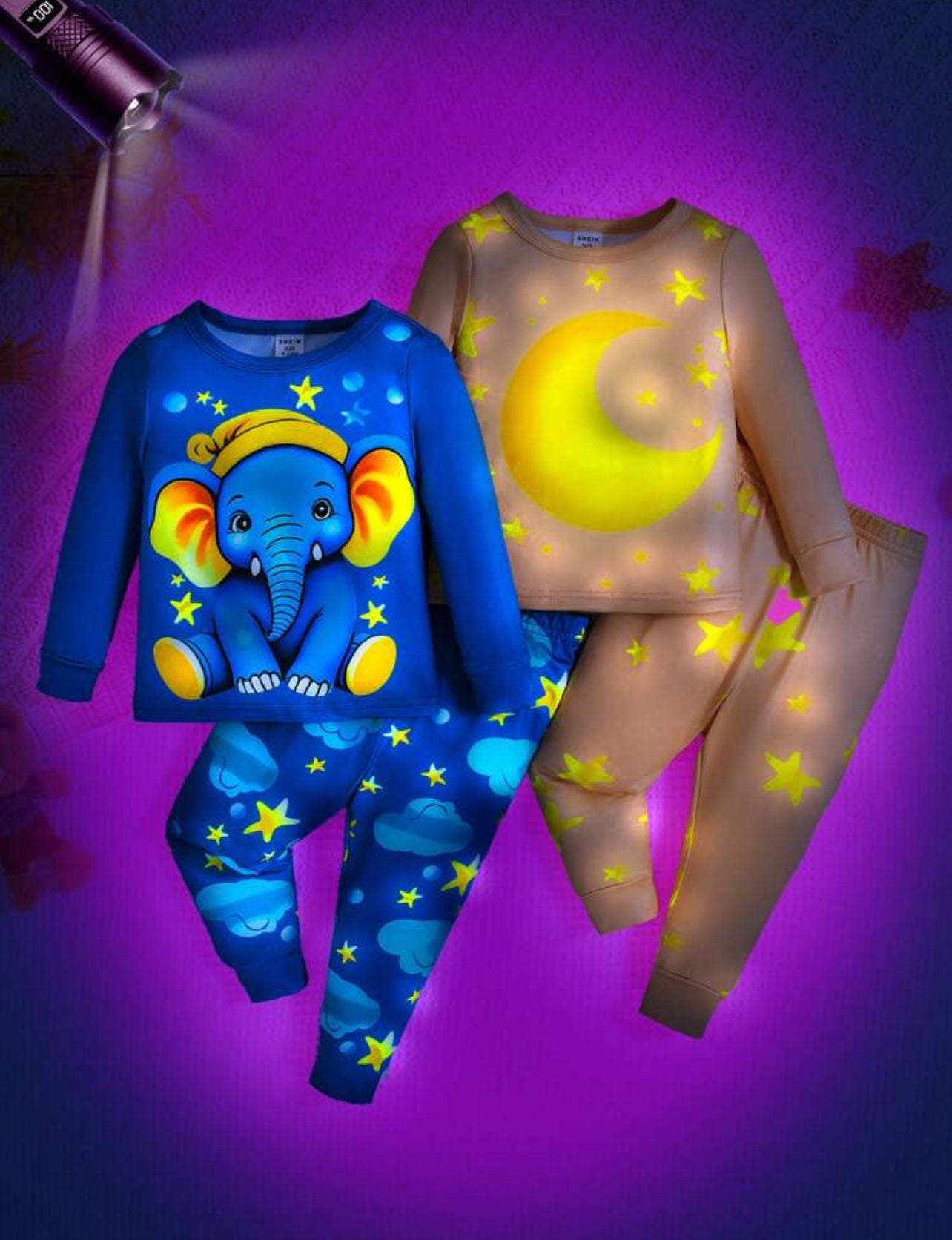 2pcs “Luminous Elephant & Moon” 🌙 🐘 Long Sleeve Top And Long Pants Pajamas Set