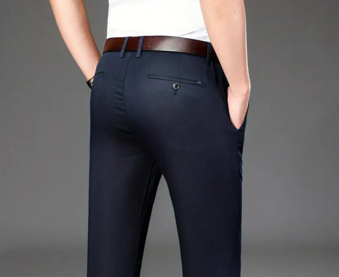 Men's Formal Solid Color Mid Stretch Dress Pants For Spring Summer Business