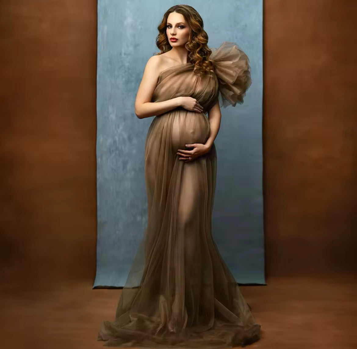 Maternity Photography Dress- Sexy Perspective Mesh, Single Shoulder