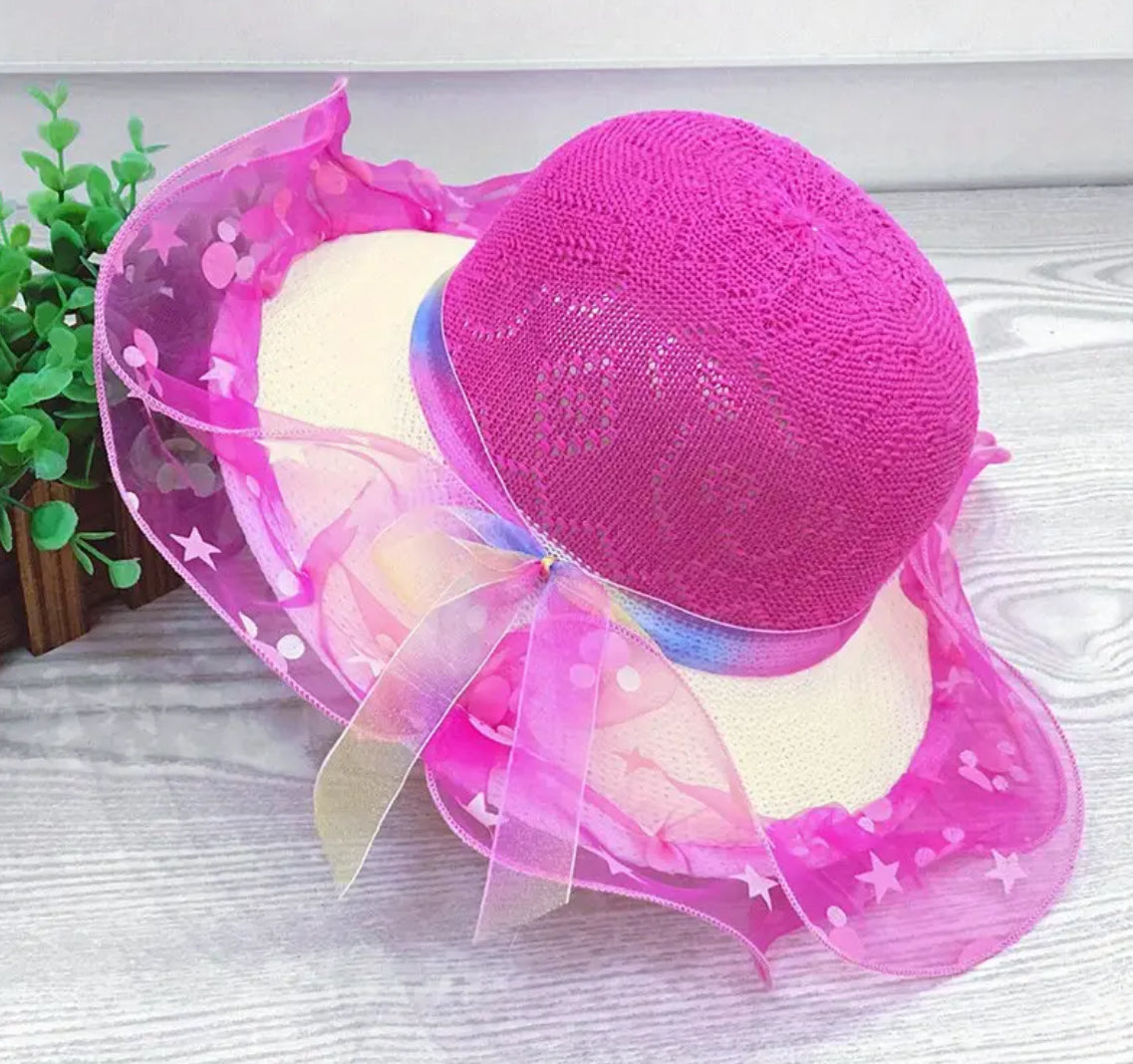 Girls Derby Glam Sun Protection Straw Hat With Colored Lace