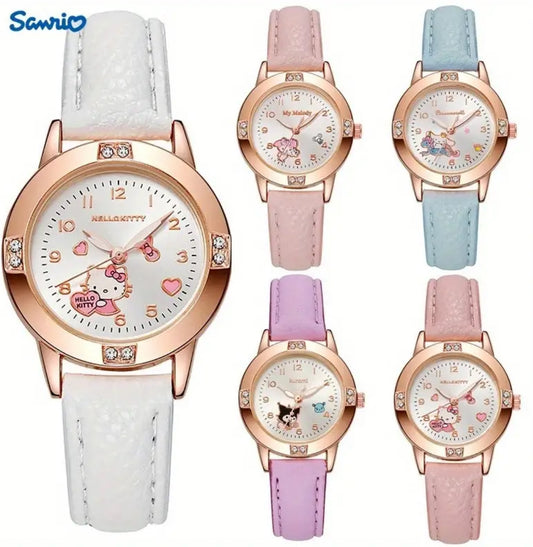 Lindo reloj de cuarzo de Sanrio Hello Kitty y sus amigos con Kuromi, Cinnamoroll, Melody