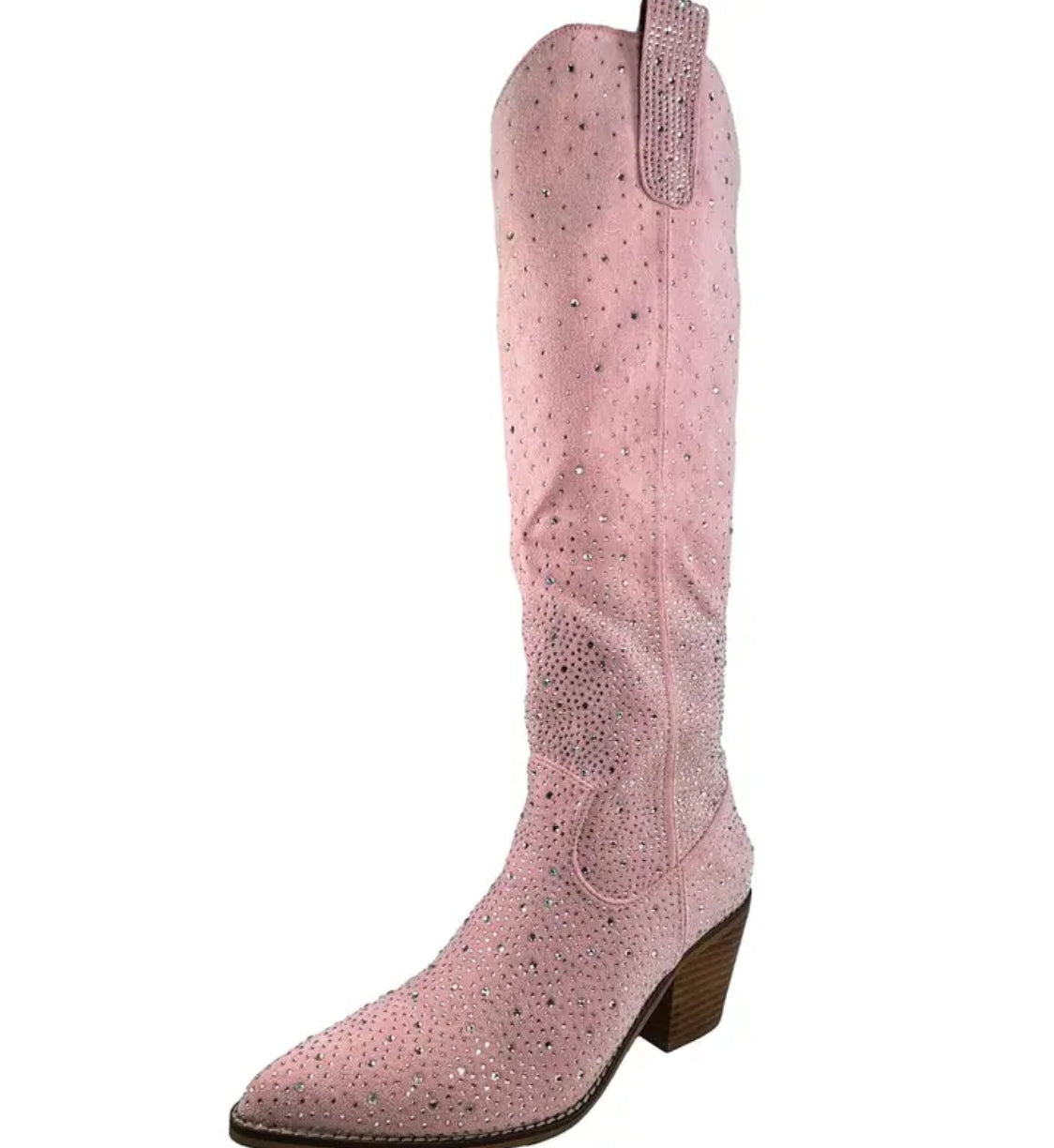 Botines hasta la rodilla estilo vaquero occidental para mujer de ARiderGirl Shine, con puntera de almendra adornada con diamantes de imitación y cremallera lateral, botas de tacón apilado de cuero