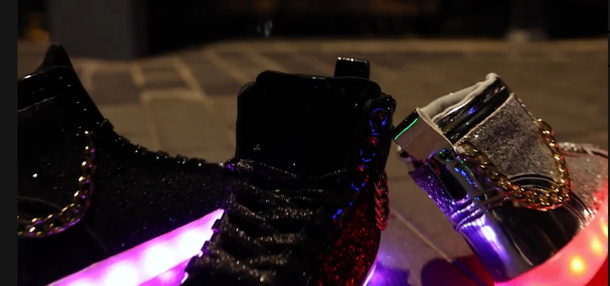 Vibrant LED Glitter Chain High Top Shoes, Flashing Luminous, Women and Mens