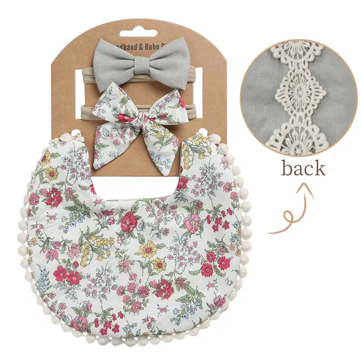 Lindo conjunto de babero y diadema de algodón con estampado floral para recién nacidos