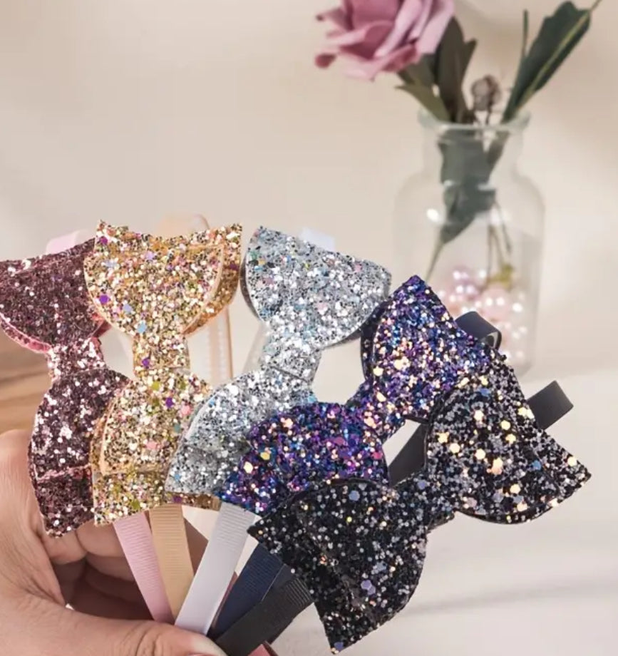 Shimmer Glitter Bow Hairbands 🩷🧡 Set Of 5 Colors