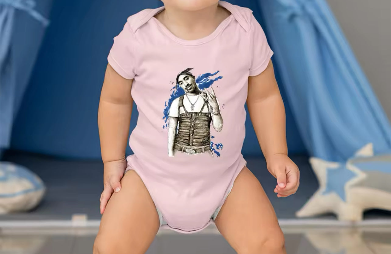 Reperi "Tupac" Pop Art me ngjyra të lehta, Hipster Infant Onesie, një pjesë