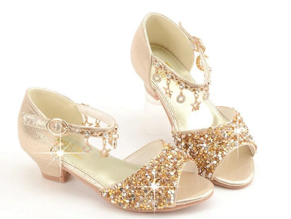 Glitter Sequined & Diamond  Pendants, Open Toes Princess Heels