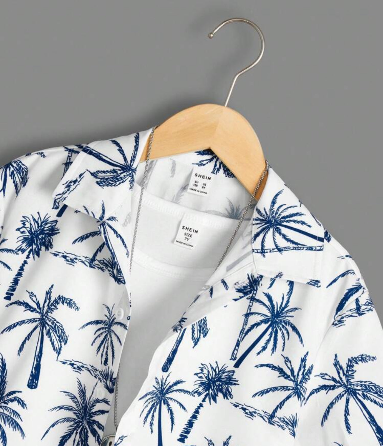 Coconut Tree, Down Collar Short Sleeve Woven Shirt