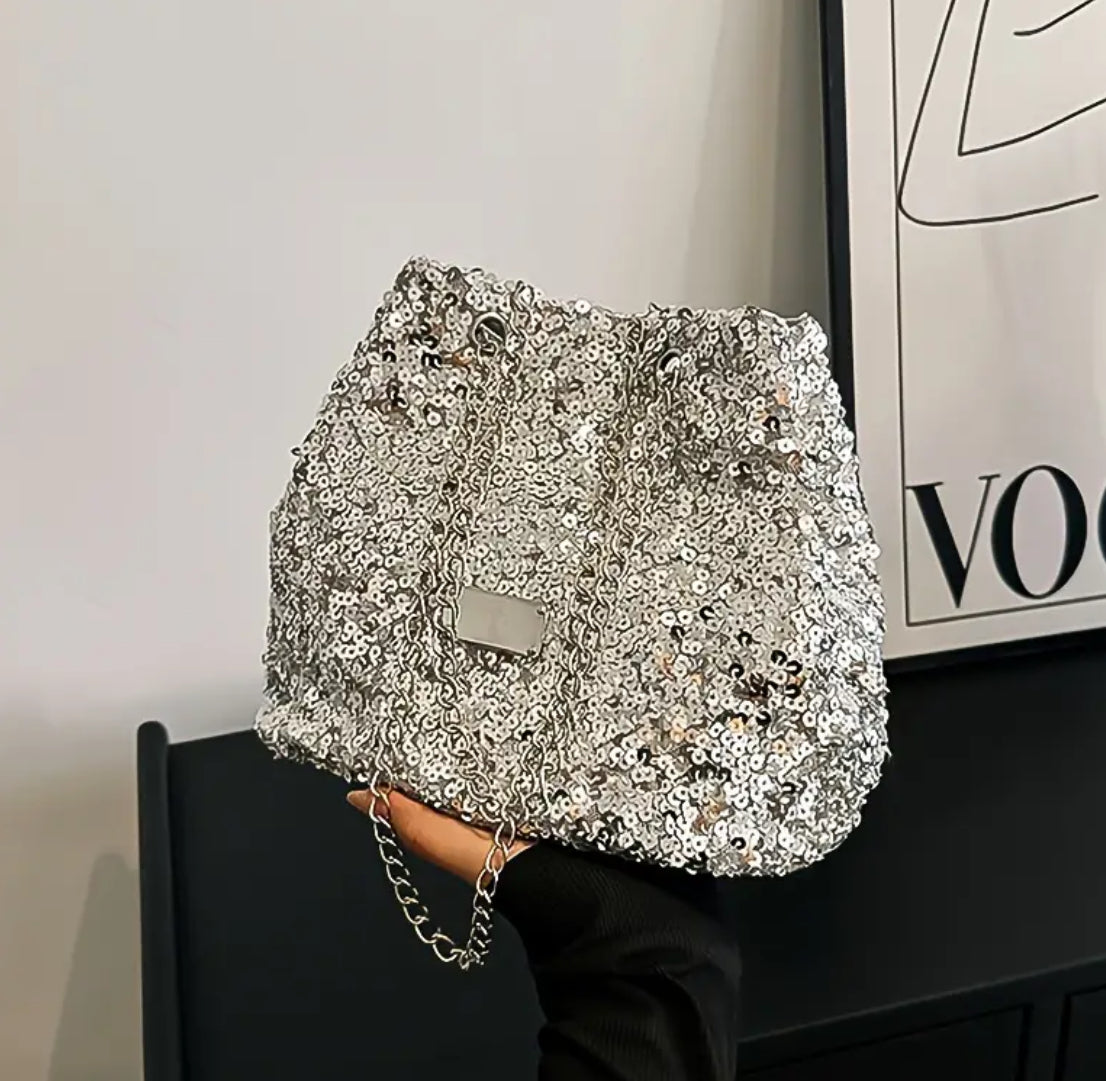 Bolso bandolera tipo cubo con lentejuelas brillantes, colección Posh 💋