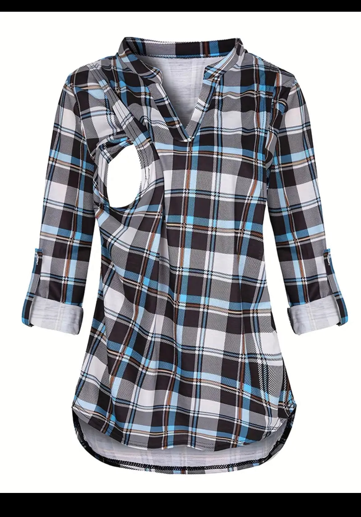 Stylish Plaid Maternity Nursing Shirt With Side Split For Breastfeeding, Baby 🌟🌙 Bumps Maternity Collection