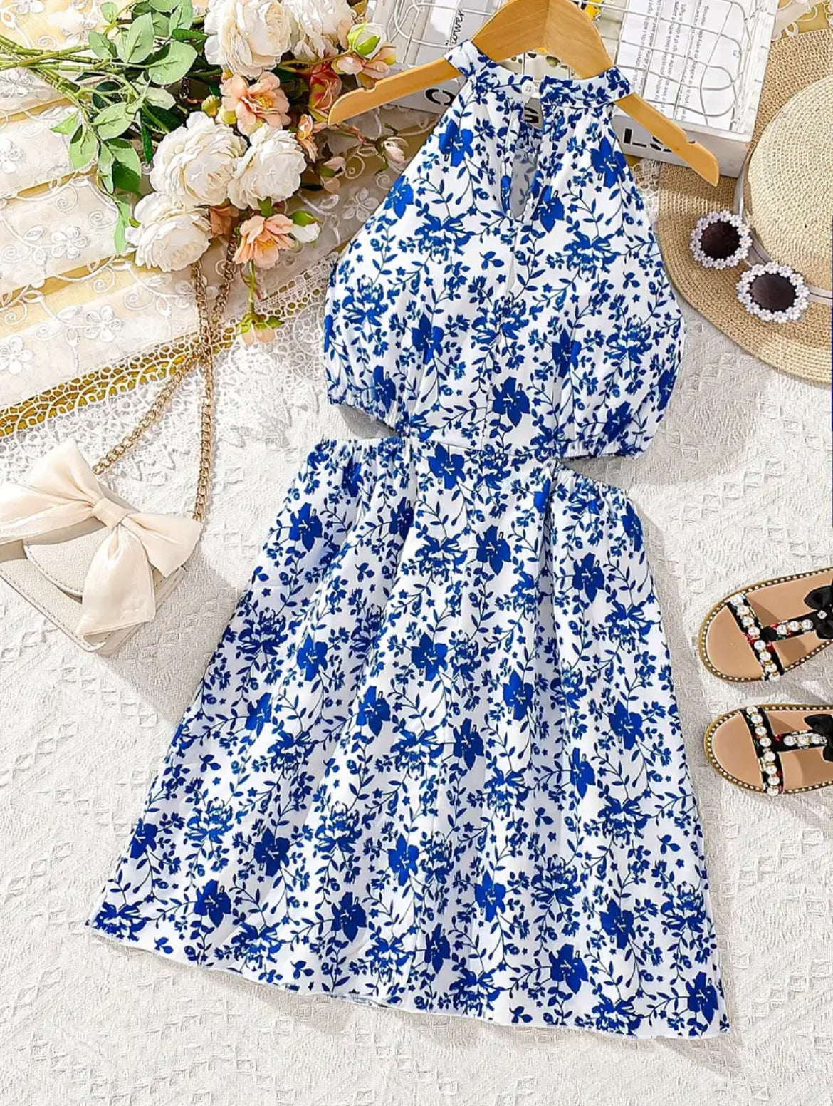 Elegant Girls Flower Halter Neck Dress