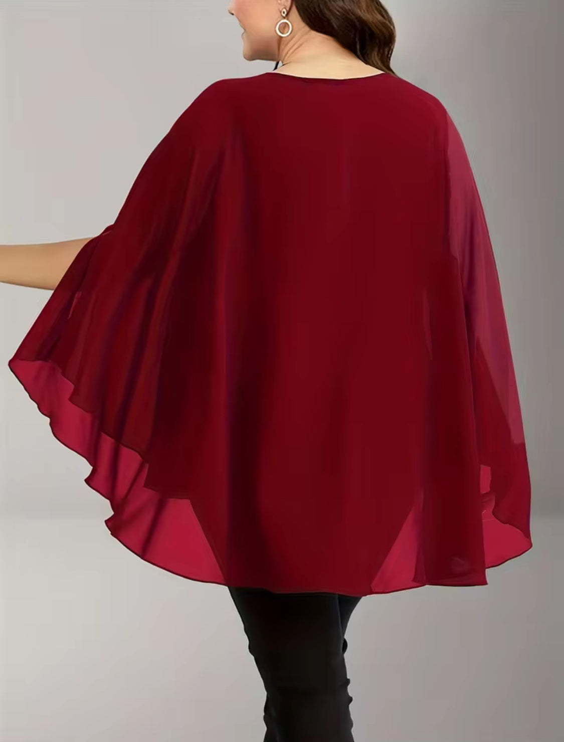 Elegant Sequined Chiffon Slit Sleeve Top