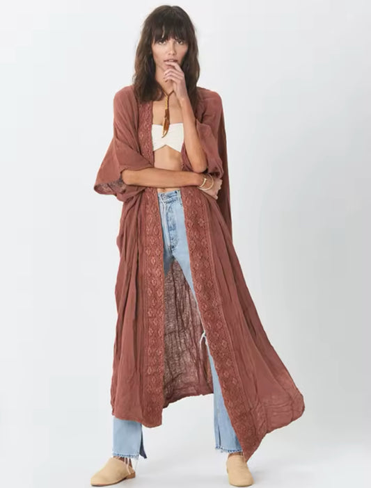 ‘Bohemian’ Maxi Lace Trimmed Kimono