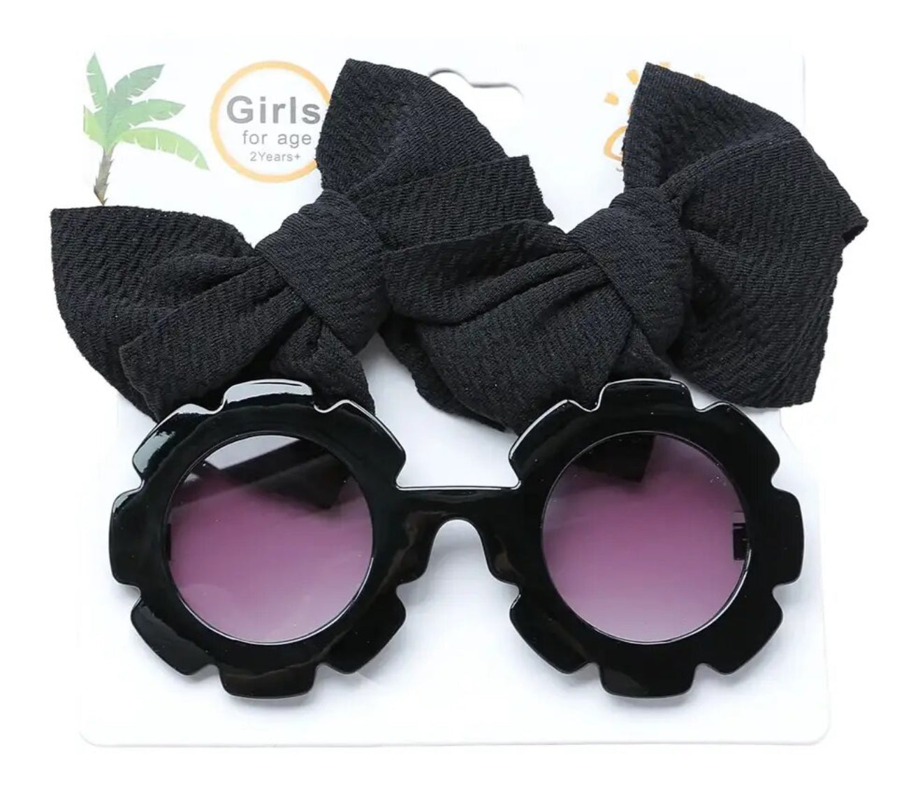 Conjunto de gafas de sol y lazo para el pelo para niña, protección ocular contra los rayos UV