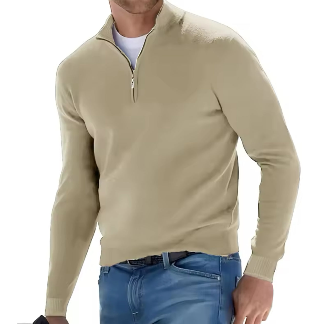 Men's Pullover, Solid Color Half Zipper, Slim V-neck, Long Sleeve Sweatshirts