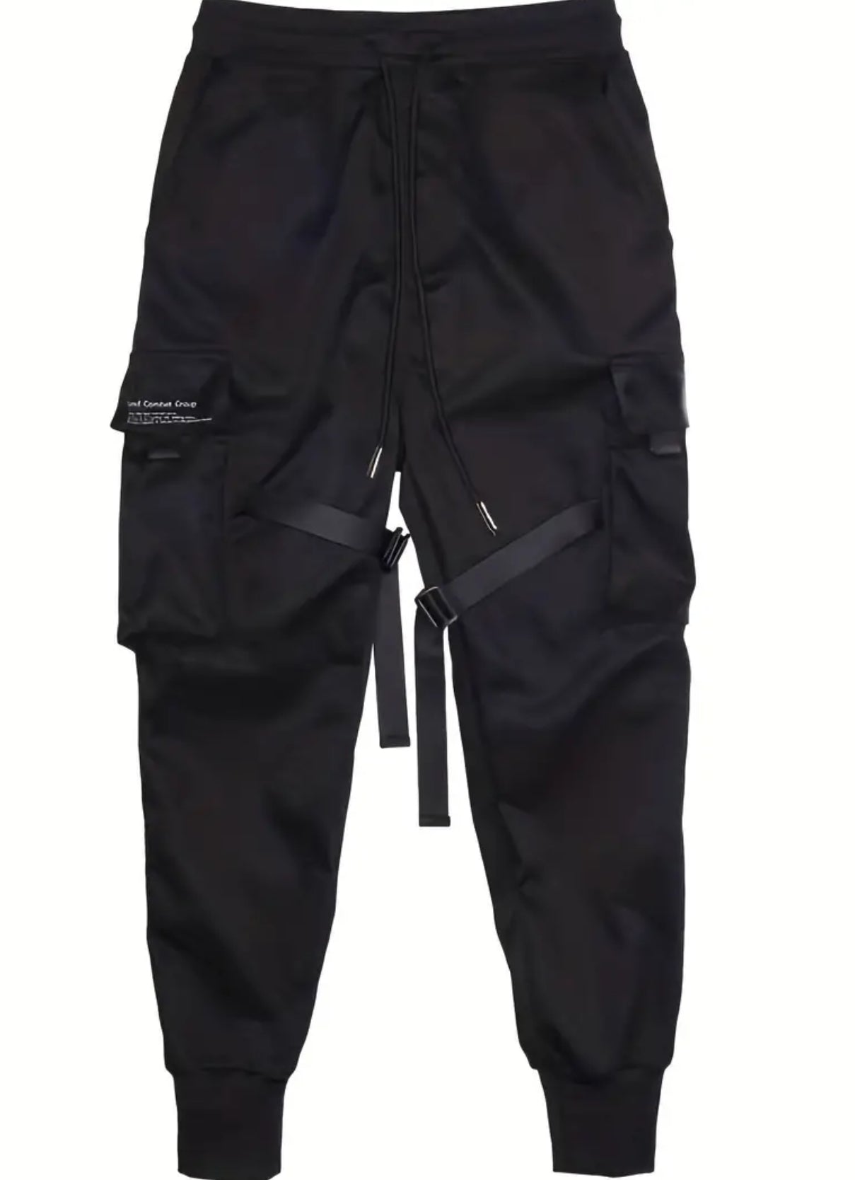 Pantalones de jogging cargo negros lisos, ligeramente elásticos y de corte regular para hombre