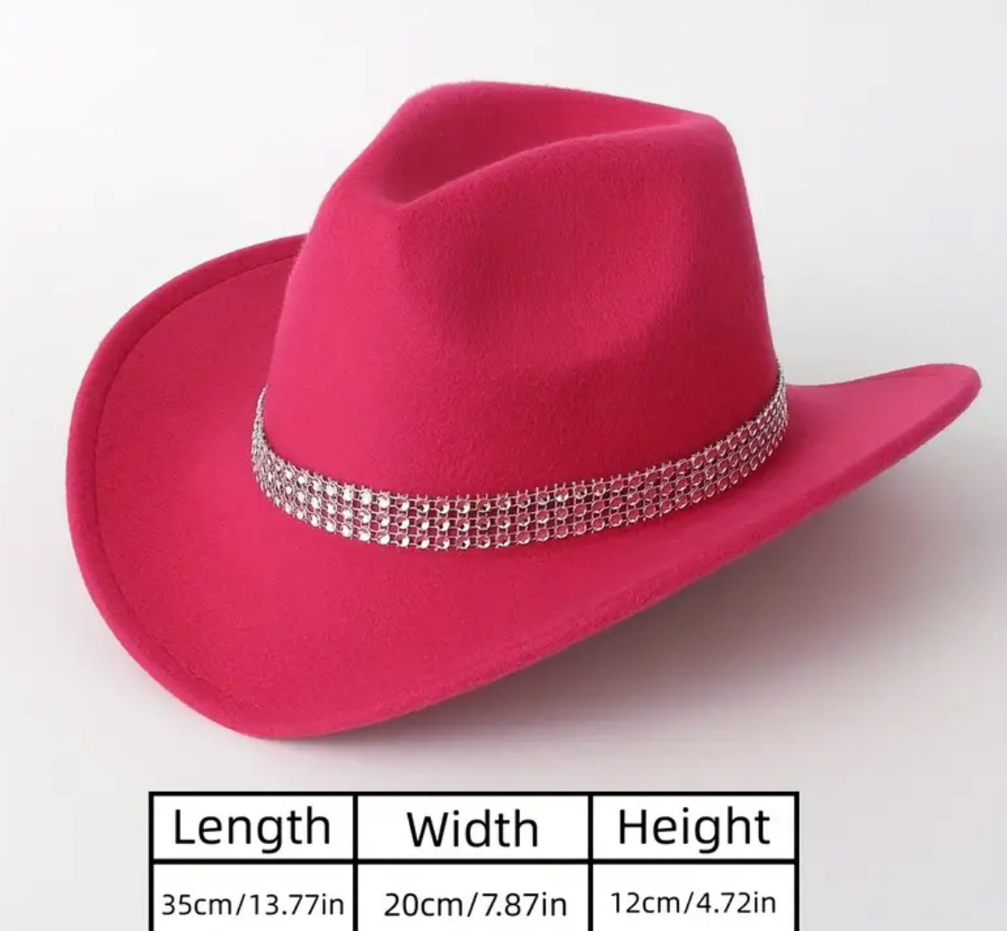 Felt Country Cowboy Hat- Wide Brim, Rhinestone Band,Perfect for Fashionistas and Music Lovers