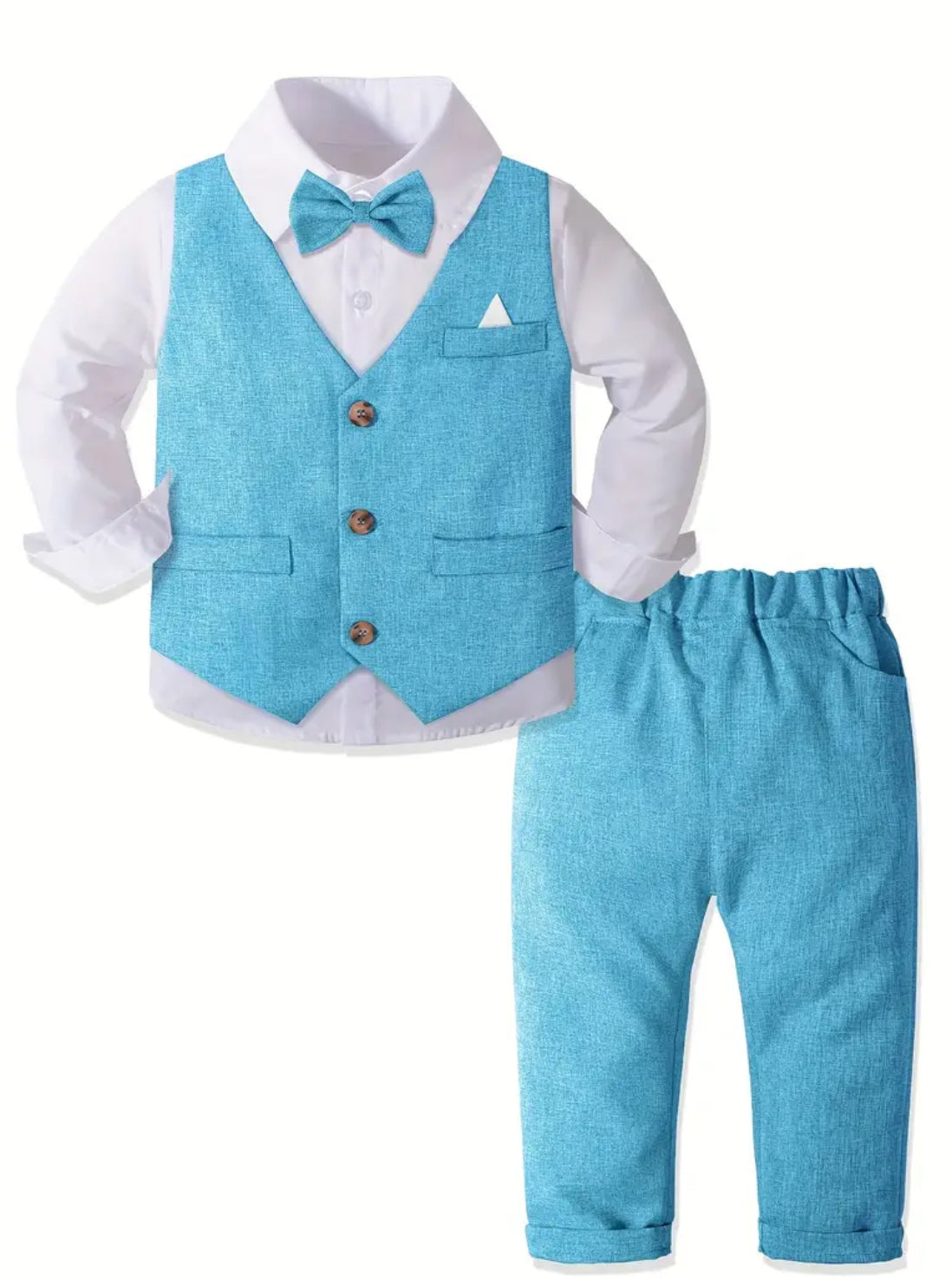 Spring Colors, 4pcs Boy's Gentleman Outfit, Bowtie & Shirt & Vest & Pants Set