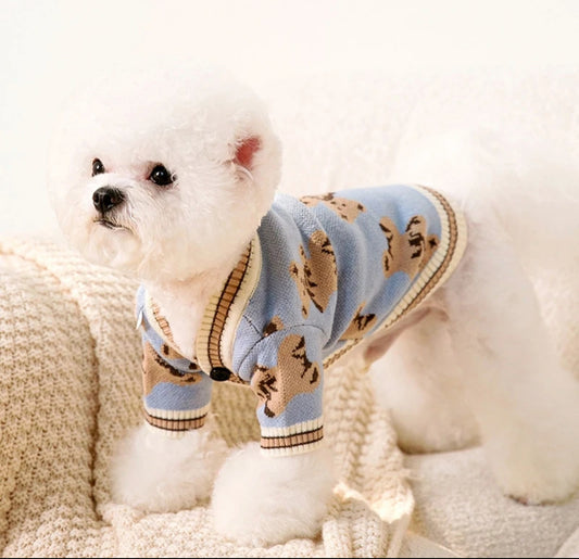 Pet Sweater, Modish Bear Pattern Cardigan, Glam 🐾 Paws