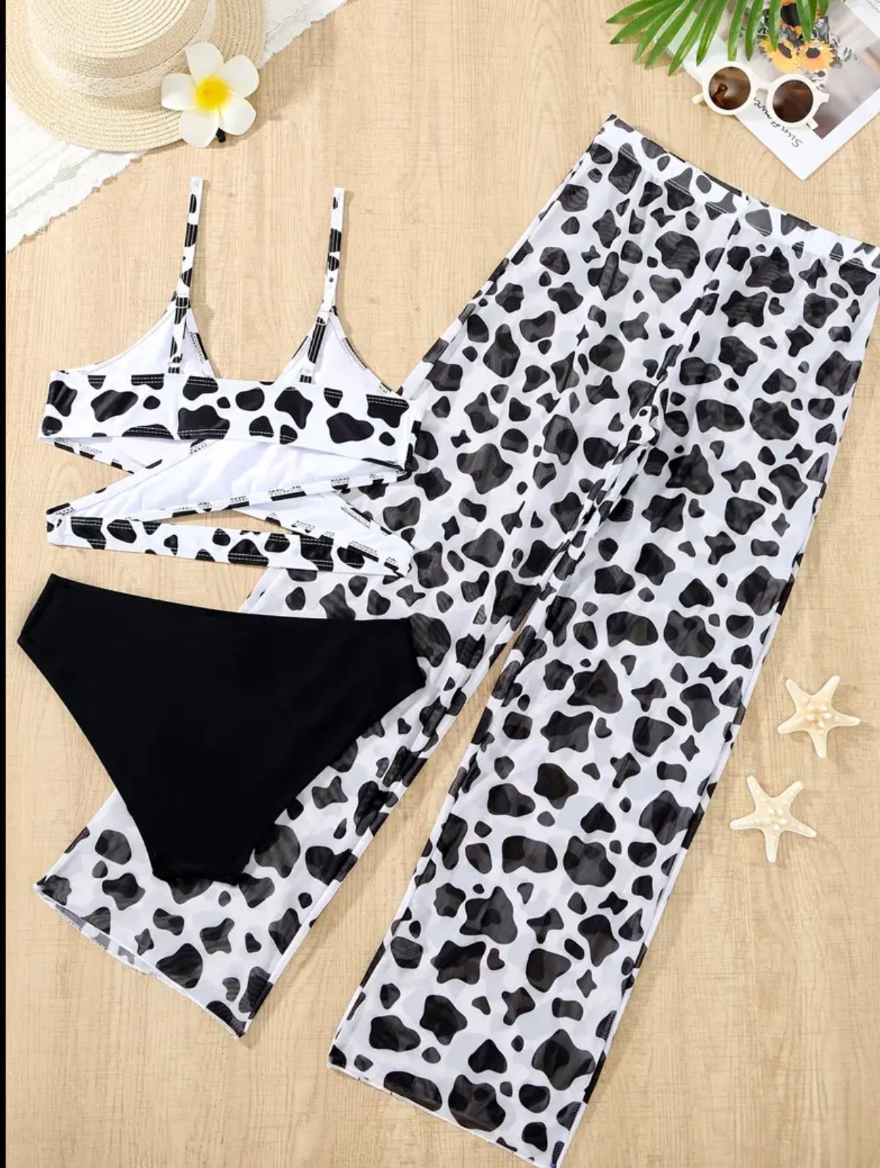 Conjunto de bikini de 2 piezas con estampado de leopardo y pantalones a juego para niñas