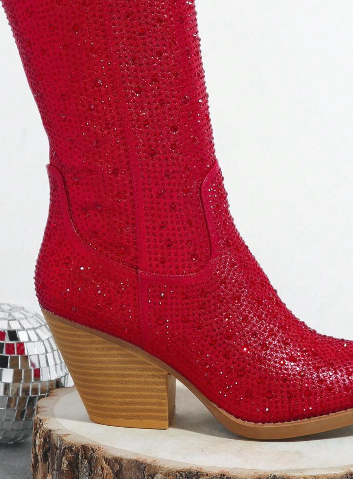 Botas vaqueras rojas con brillantes diamantes de imitación para mujer