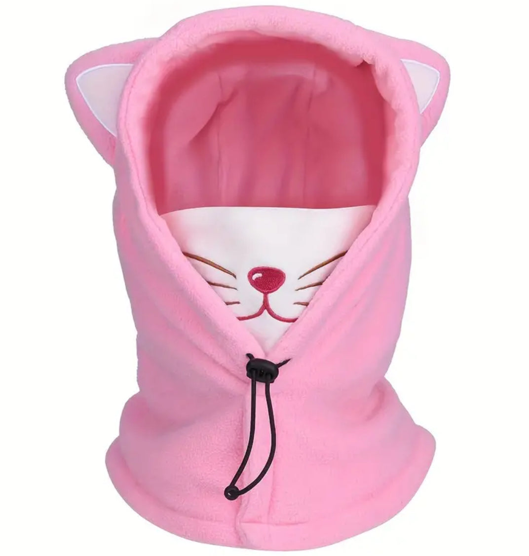 Kids Ski Mask with Ears - Fitted Polyester Hood with Windproof Face Guard, Lightweight, Hand Washable, Boys/Girls