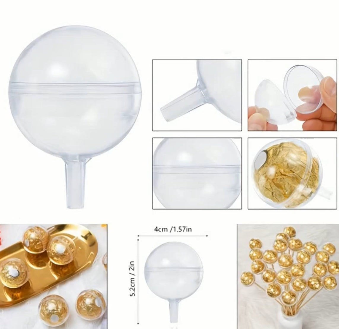 50pcs “Chocolate Flowers” Stand, Clear Round Plastic with Lid DIY Bouquet Holder