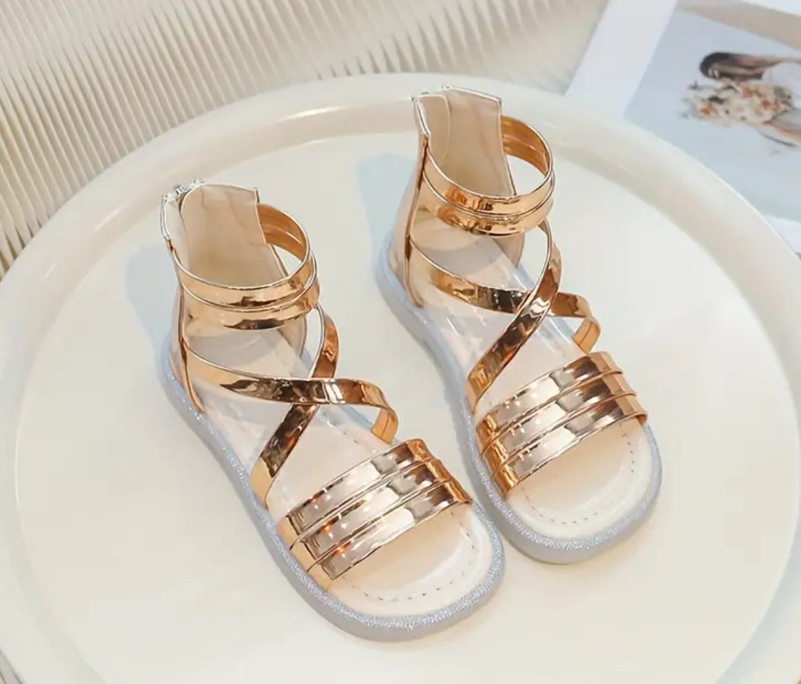 “Shine” Girls Open Toe Sandals With Back Zipper