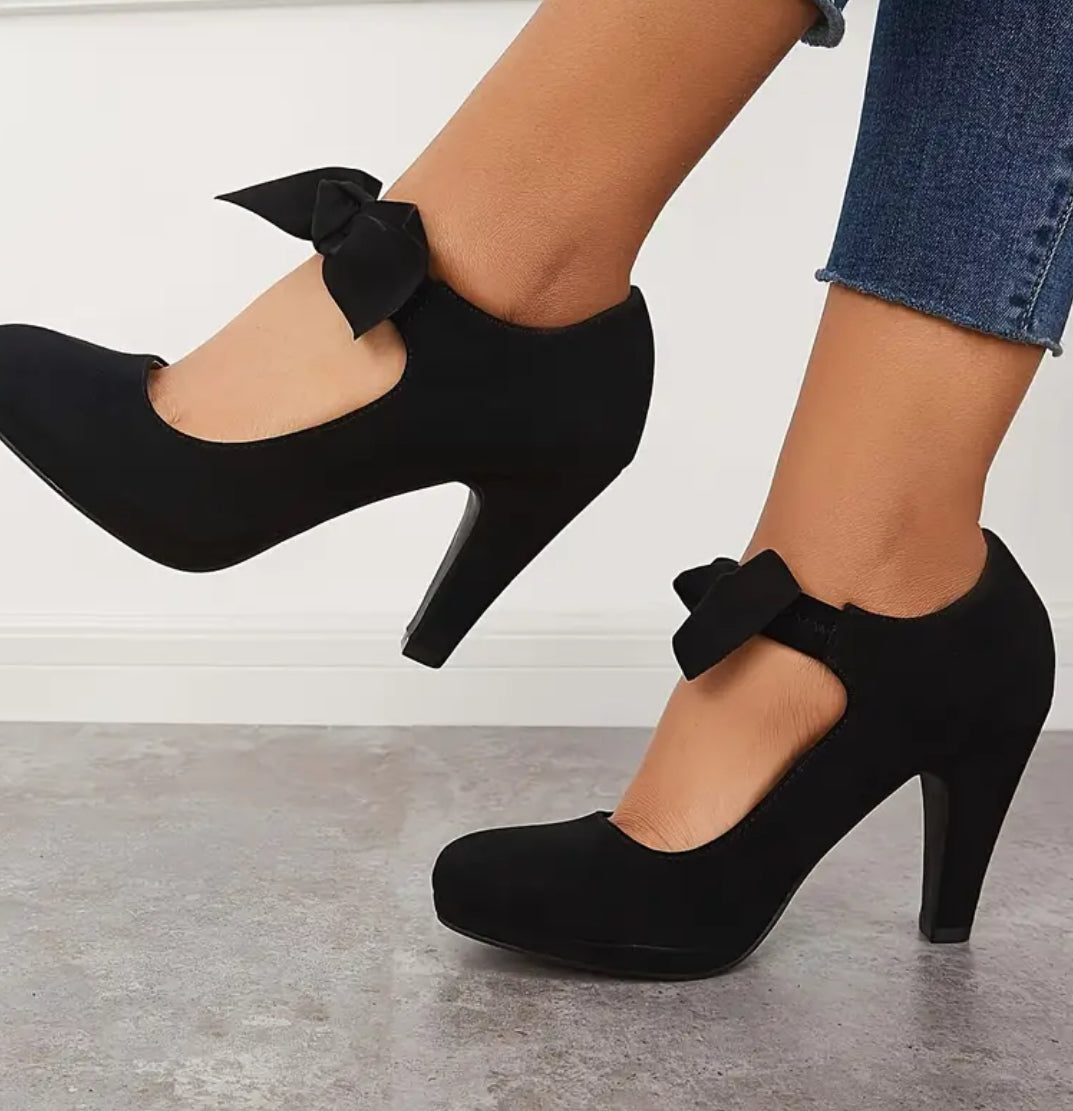 “Bowknot Glamour” Backless, with Comfortable Platform Chunky Heels