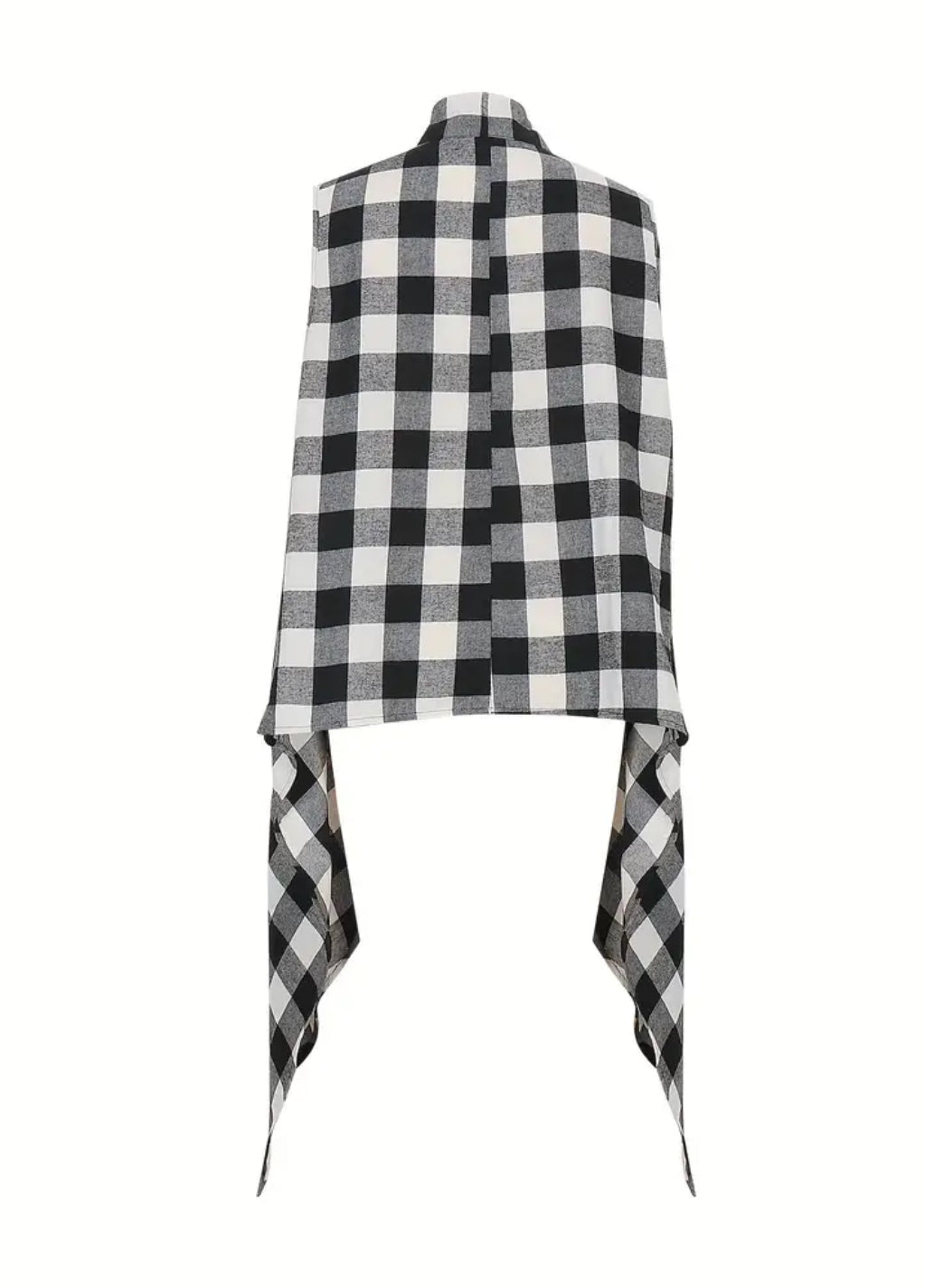 “Fall 🍂🍁” Plaid Open Front Asymmetric Hem, Long Sleeveless Cardigan Coat Vest