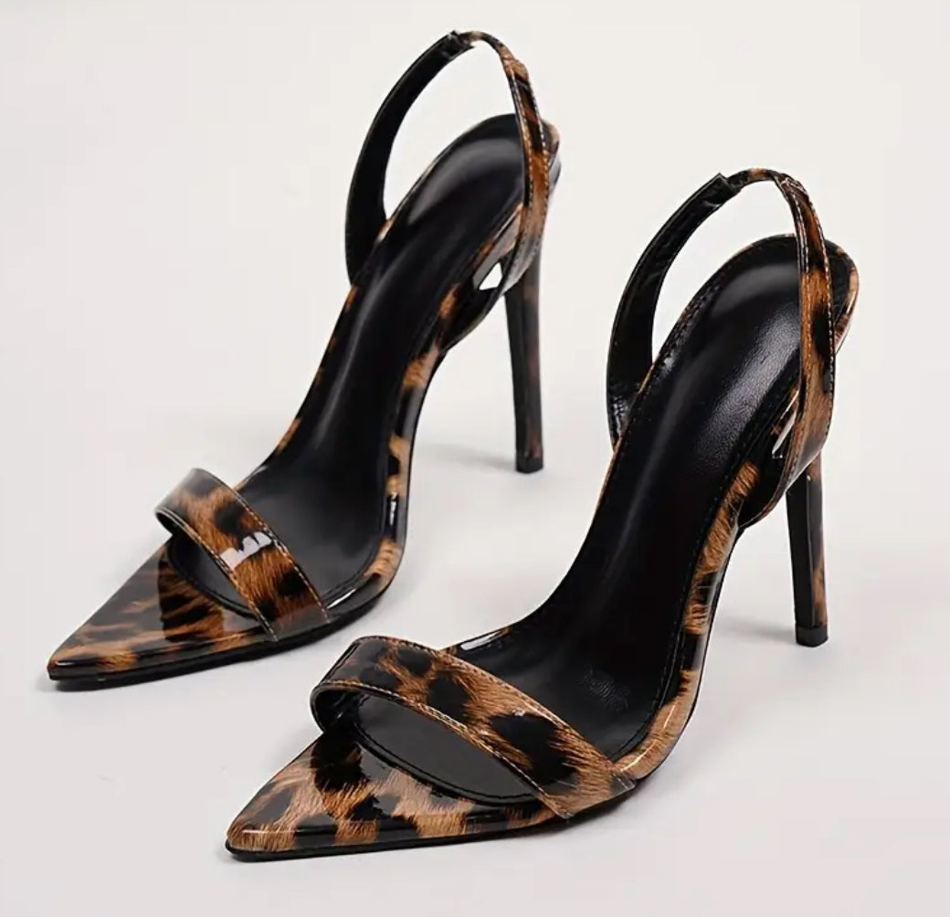 Leopard Print Stiletto Heels With Back Strap