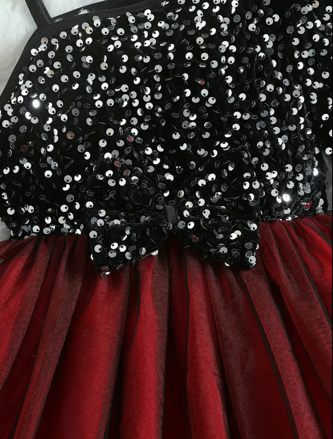 “The Holidays” Dress with Black Sequins & Bow - Perfect for Parties, Youth