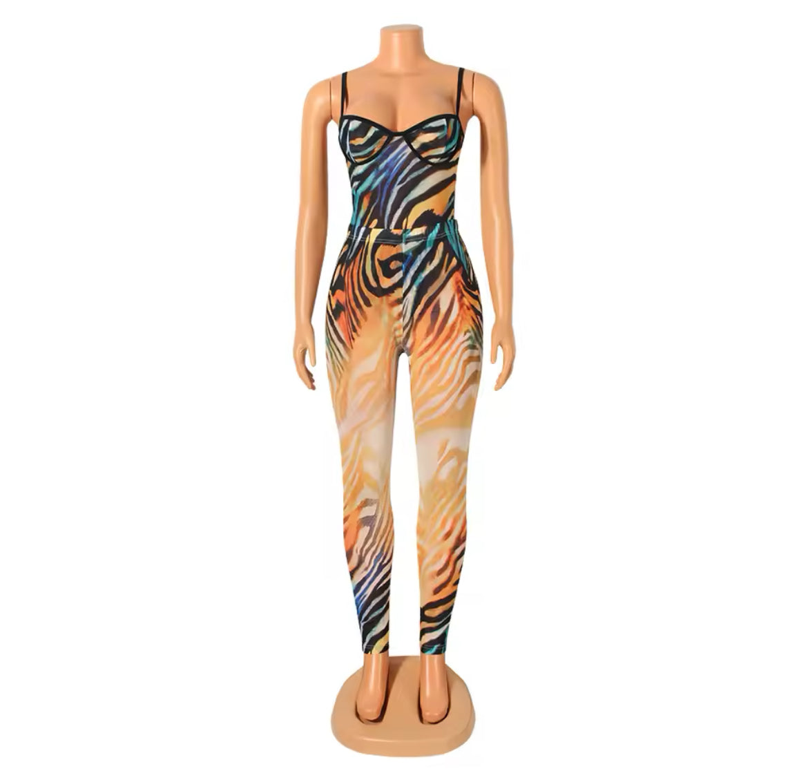 ‘Colorful Stripes’ Sheer Mesh Strap Bodysuit