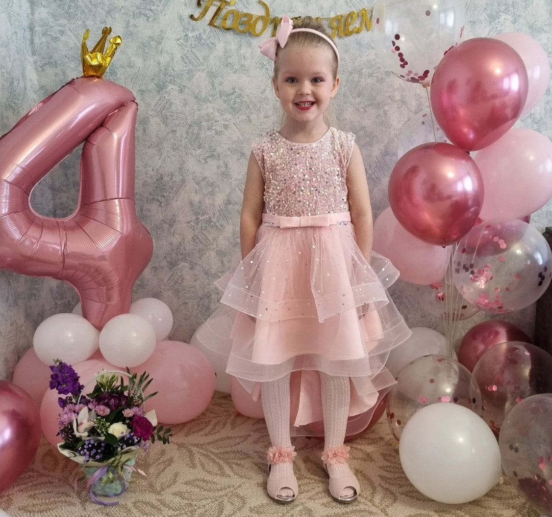 Vestido princesa sin mangas con lentejuelas en color rosa ombré